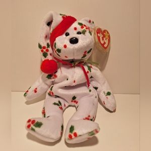 Ty Beanie Buddy 1998 HOLIDAY TEDDY Christmas Bear Santa Hat Mistletoe